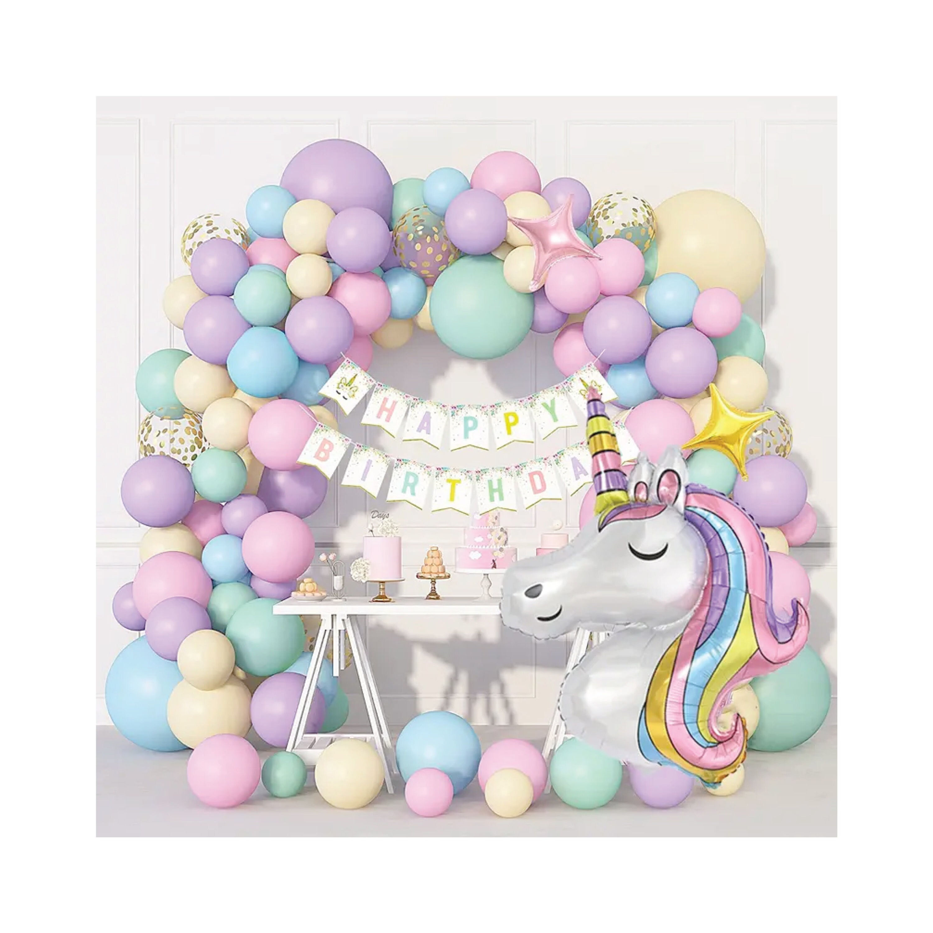 147 Piece Unicorn Pastel Rainbow Balloon Garland, Unicorn Birthday Party, Balloo