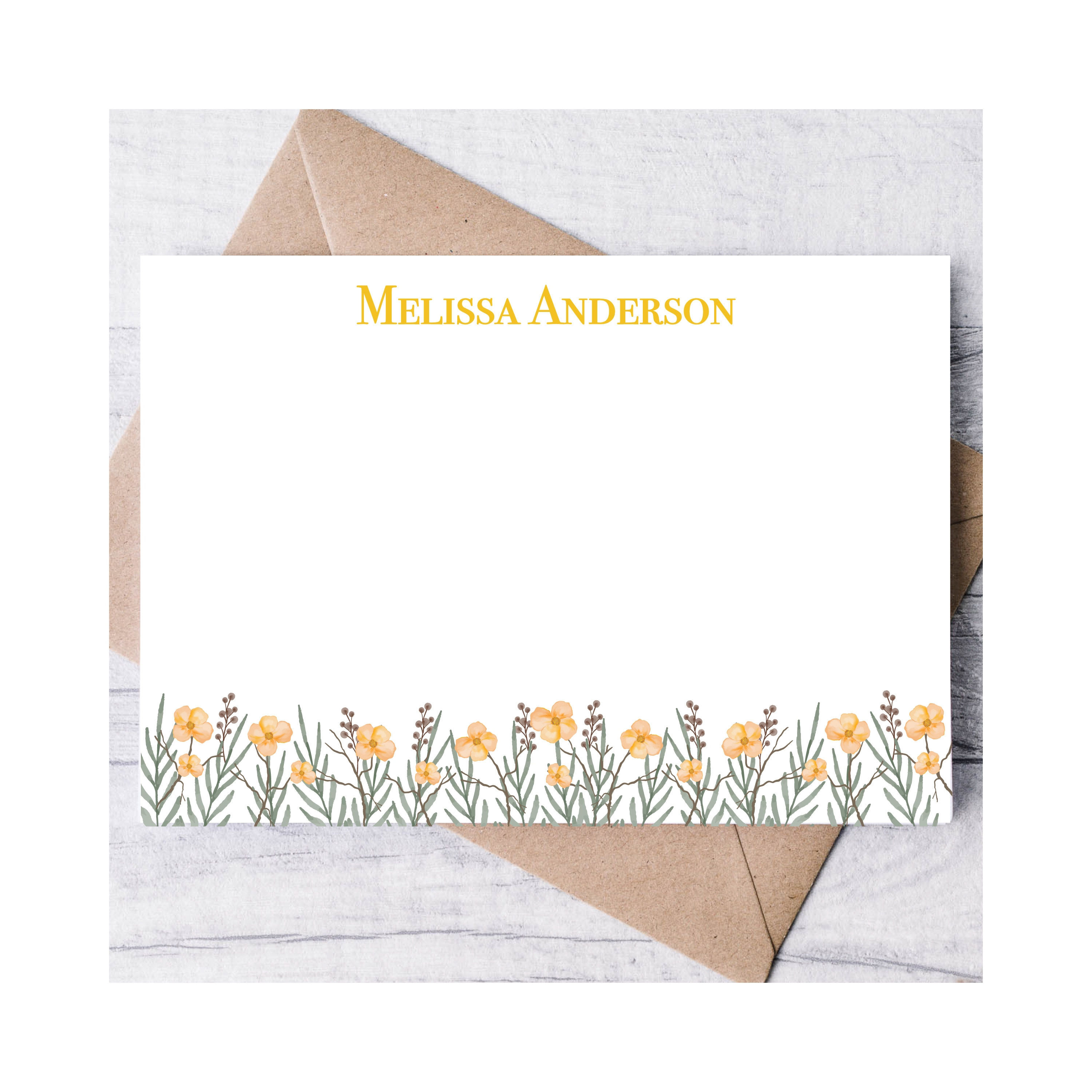 Watercolor Floral Personalized Stationery Note Cards, Stationary For Women, Than