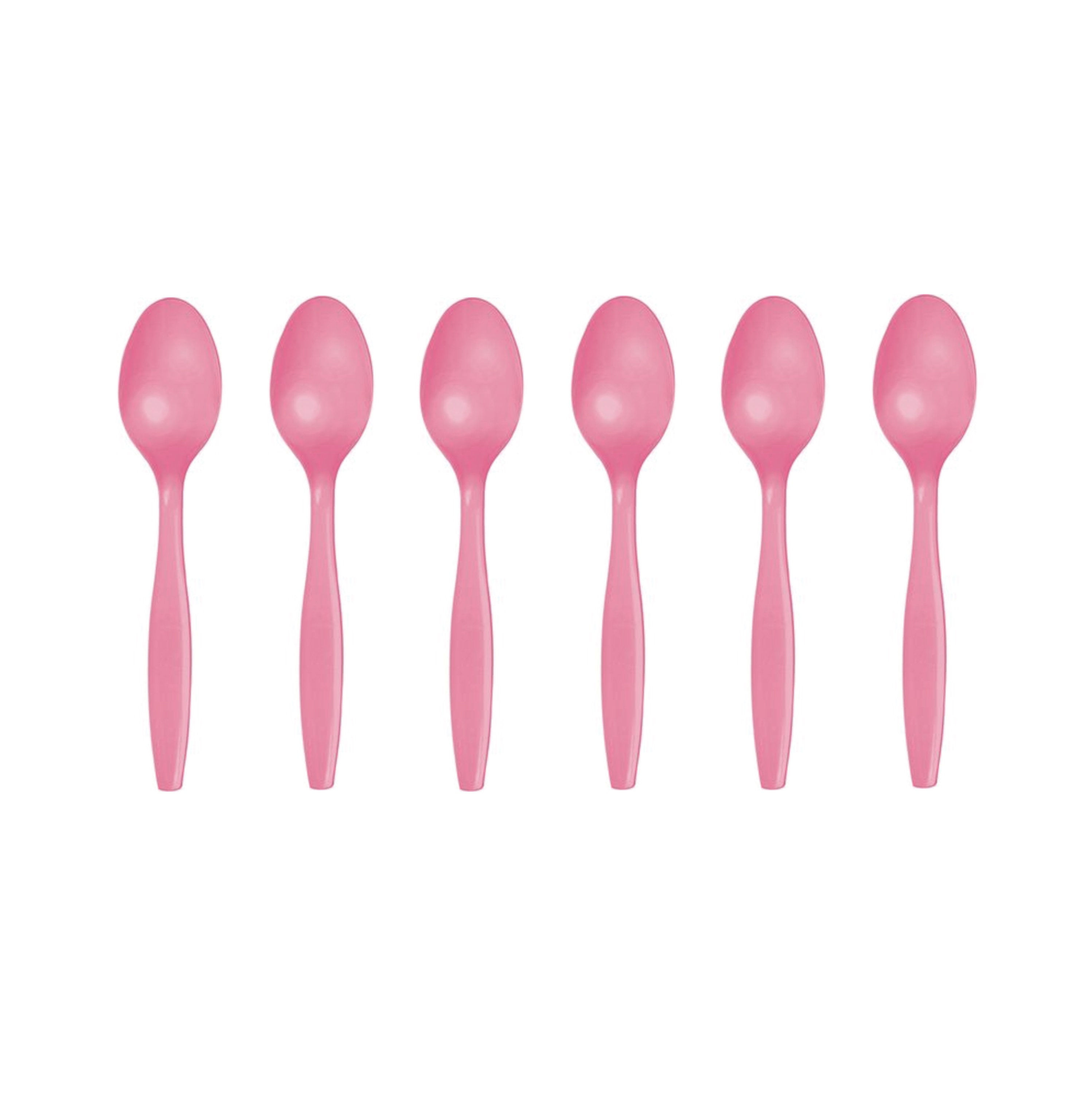 Candy Pink Plastic Party Spoons - Set of 10 - Farm Party, Farm Birthday Party, W