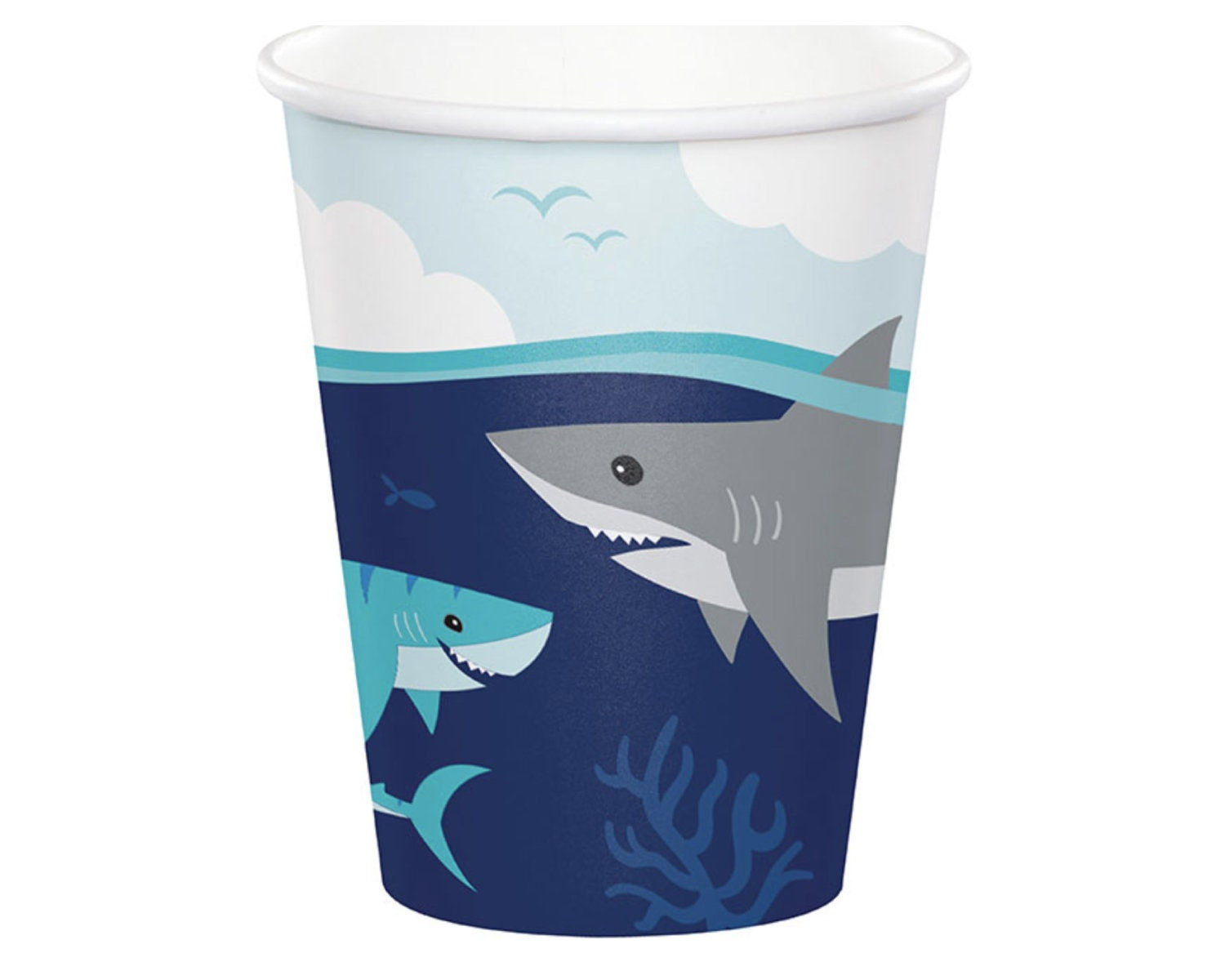 Shark Party Paper Cups (Set of 8) - Ocean Birthday Party, Shark Party, Shark Par
