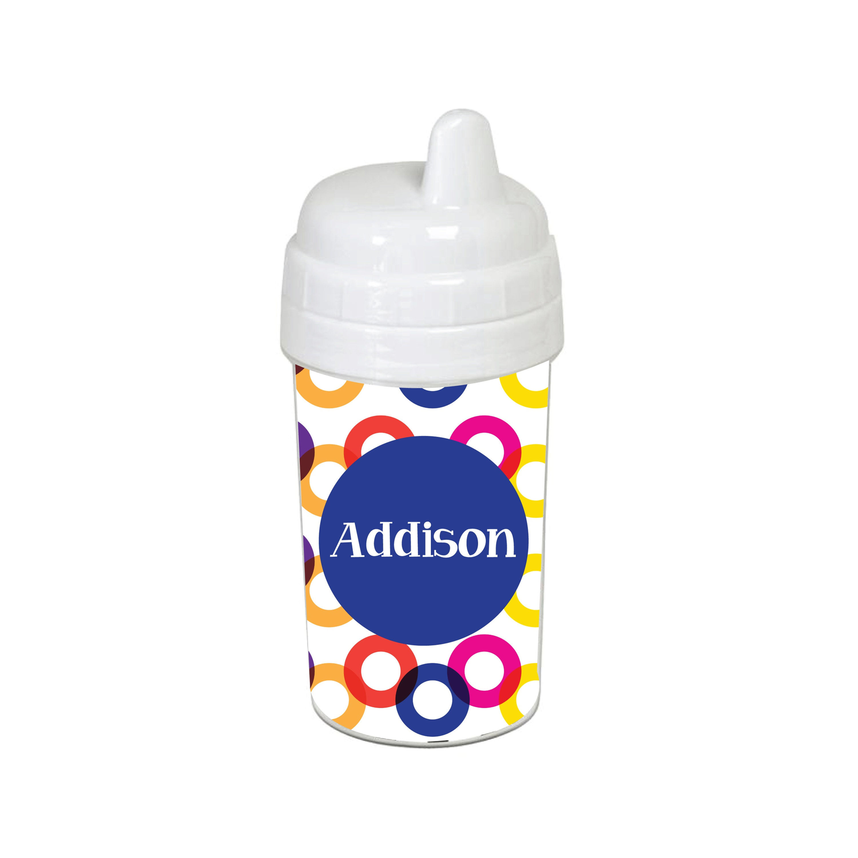 Multicolored Overlapping Circles with Blue Personalized 10 oz. Sippy CupPersonal