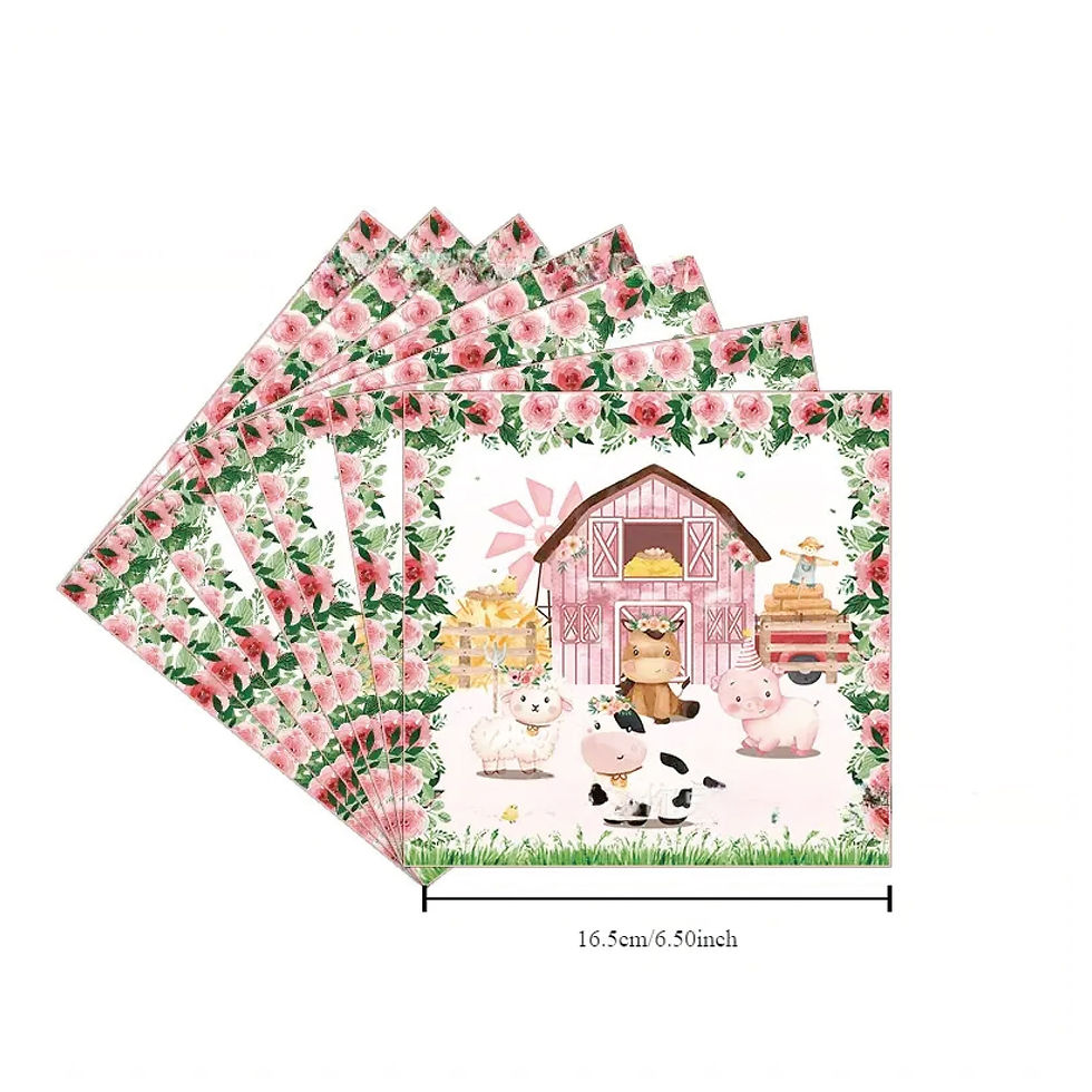 Thumbnail: 65 Piece Pink Floral Farm Party Pack - Farm Birthday, Farm Party Supplies, Barny