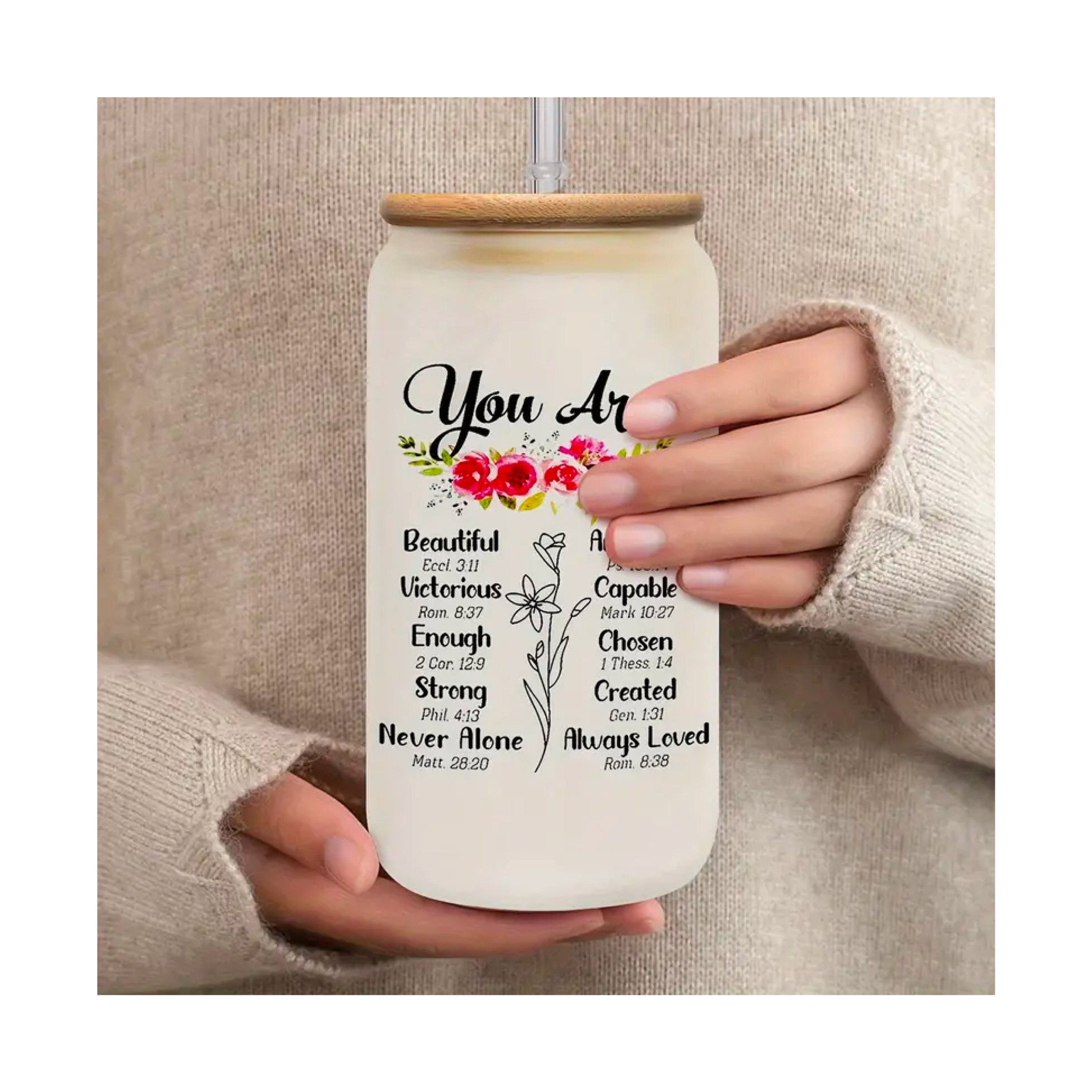 16 oz. Daily Reminders Glass Tumbler- Mental Health Tumbler, Daily Affirmations