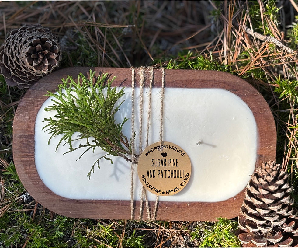 Hand-carved wooden dough bowl candle with Sugar Pine and Patchouli scent