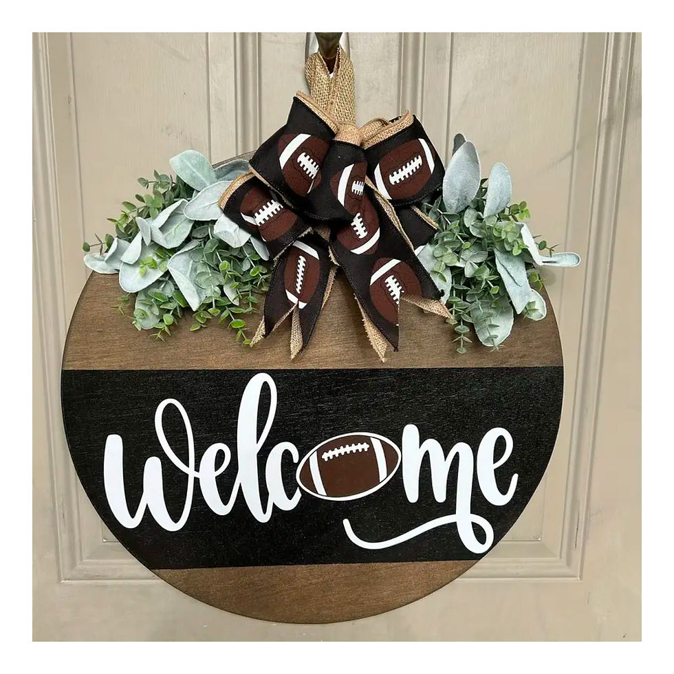 Thumbnail: Welcome Football Door Sign, Front Door Decor, Rustic Door Hanger, 11.8" Round, F