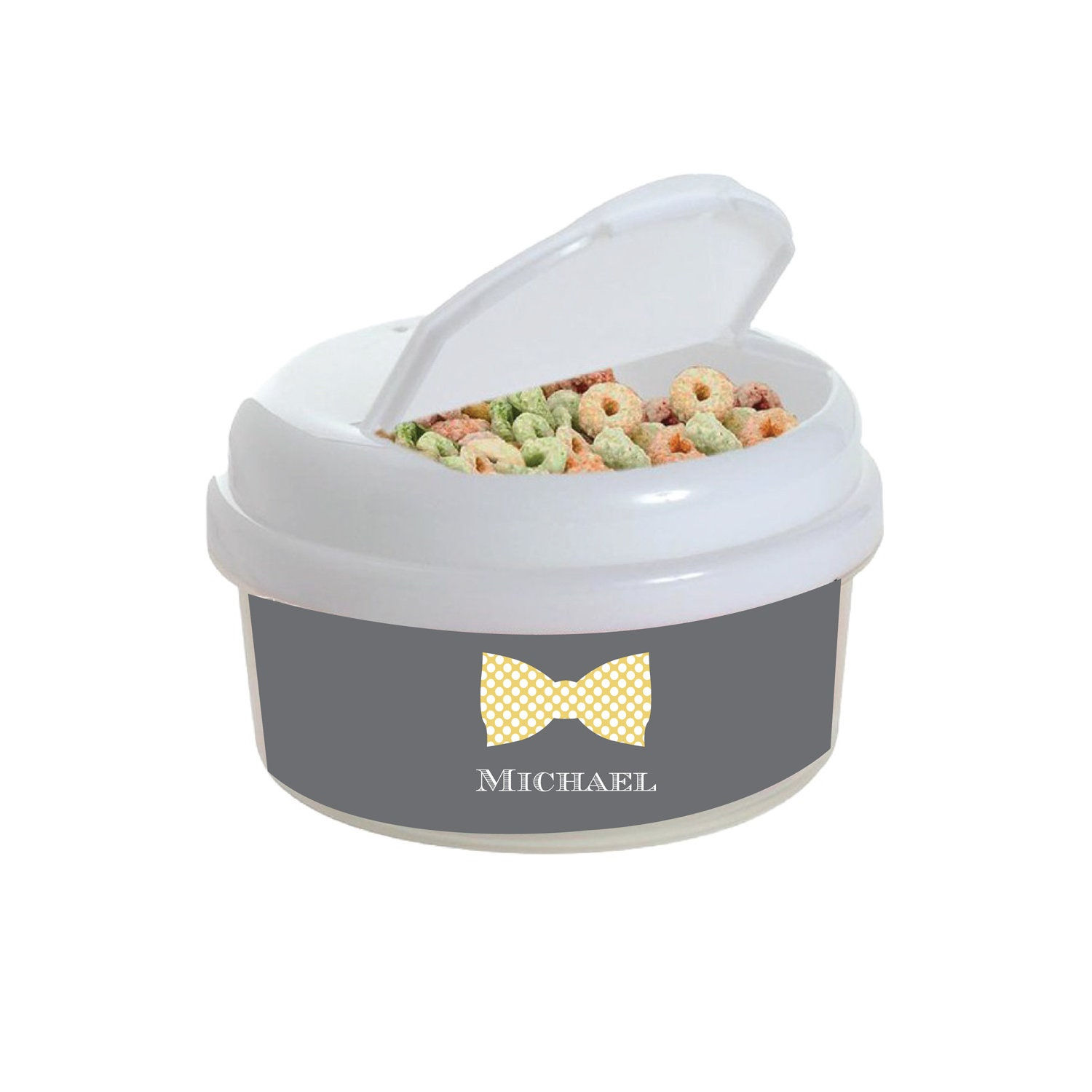 Yellow Bowtie Personalized 12 oz. Snack Container- Custom Snack Container, Kids 