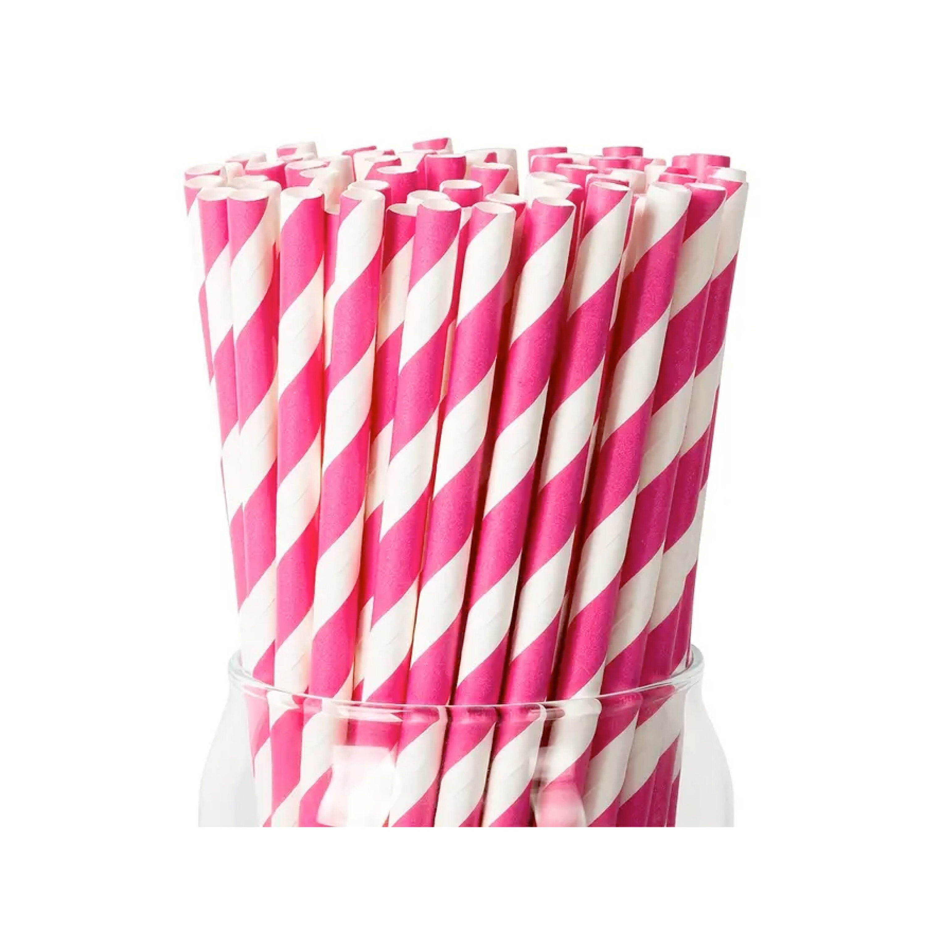 Bright Pink Striped Paper Straws -Rainbow Birthday Party Decorations, Boy Baby S