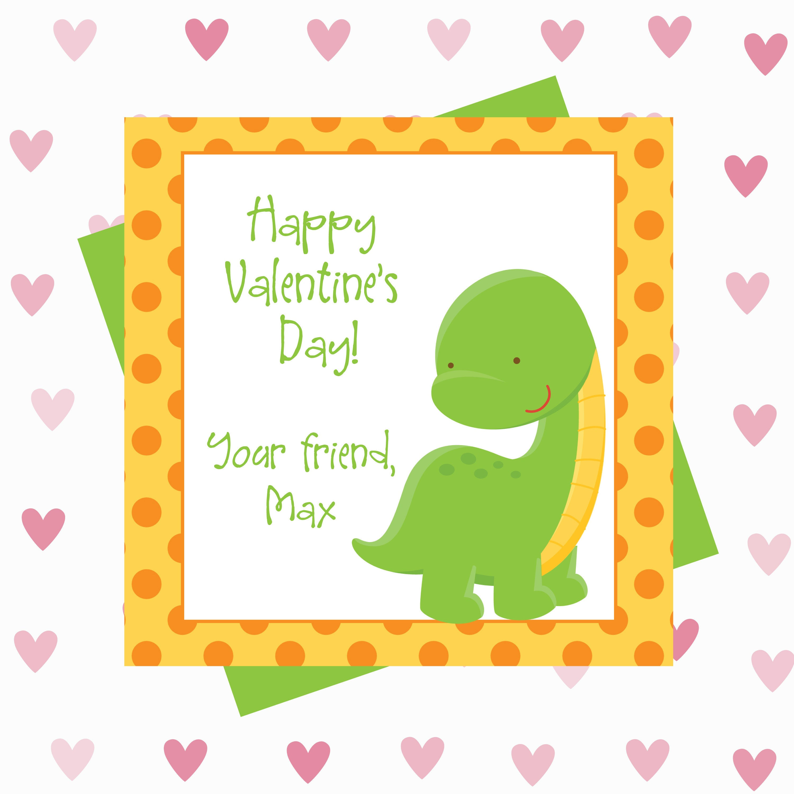 EDITABLE Green Dinosuar Valentine's Day Cards- Custom Valentine Card, Valentine 