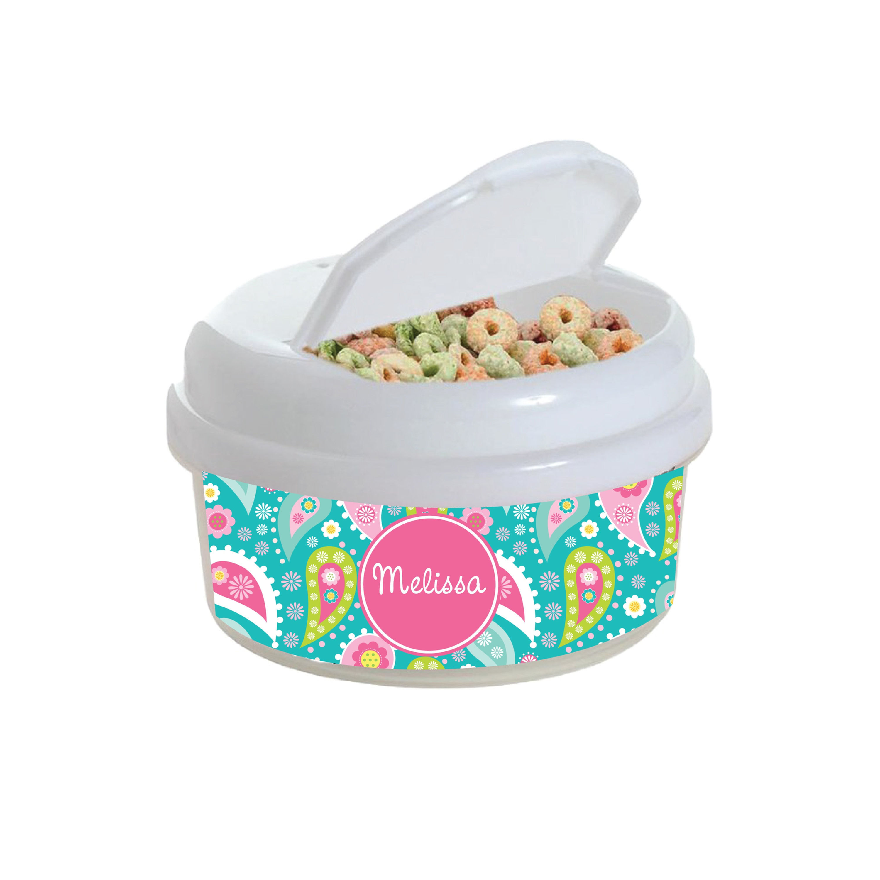 Crazy Turquoise Paisley 12 oz. Snack Container- Custom Snack Container, Kids Sna