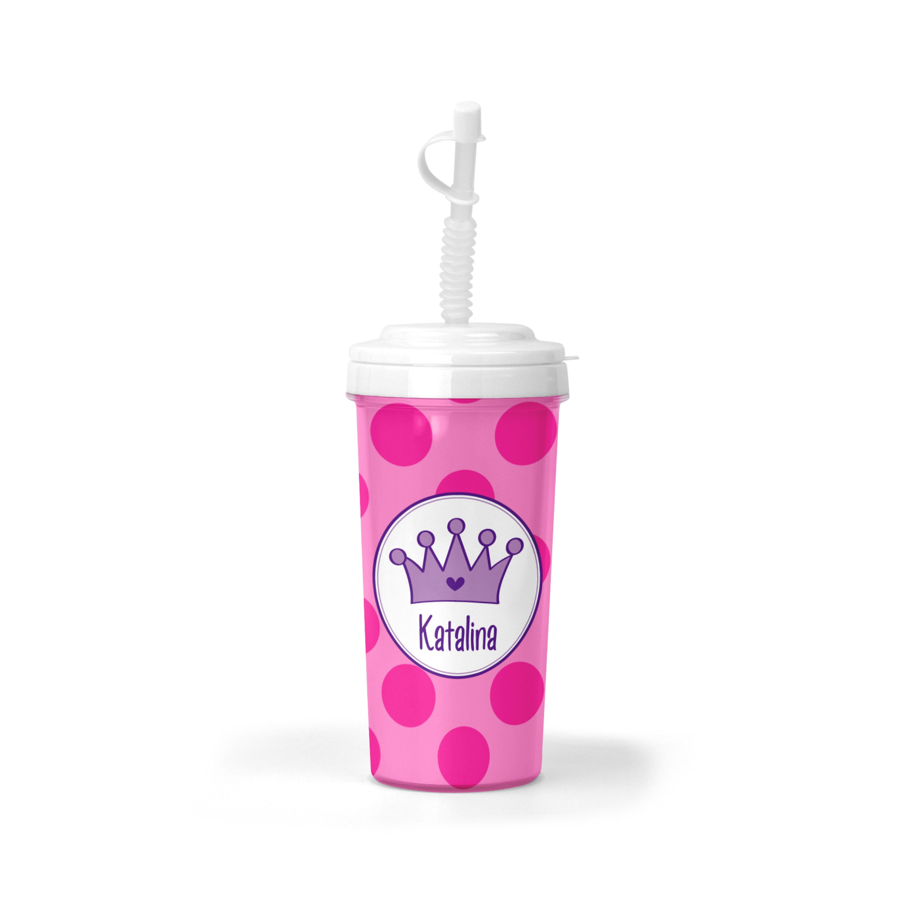 20 oz. Pink Dotted Crown Bendy Straw Cup- Tumbler for Kids, Gifts for Kids, Kids