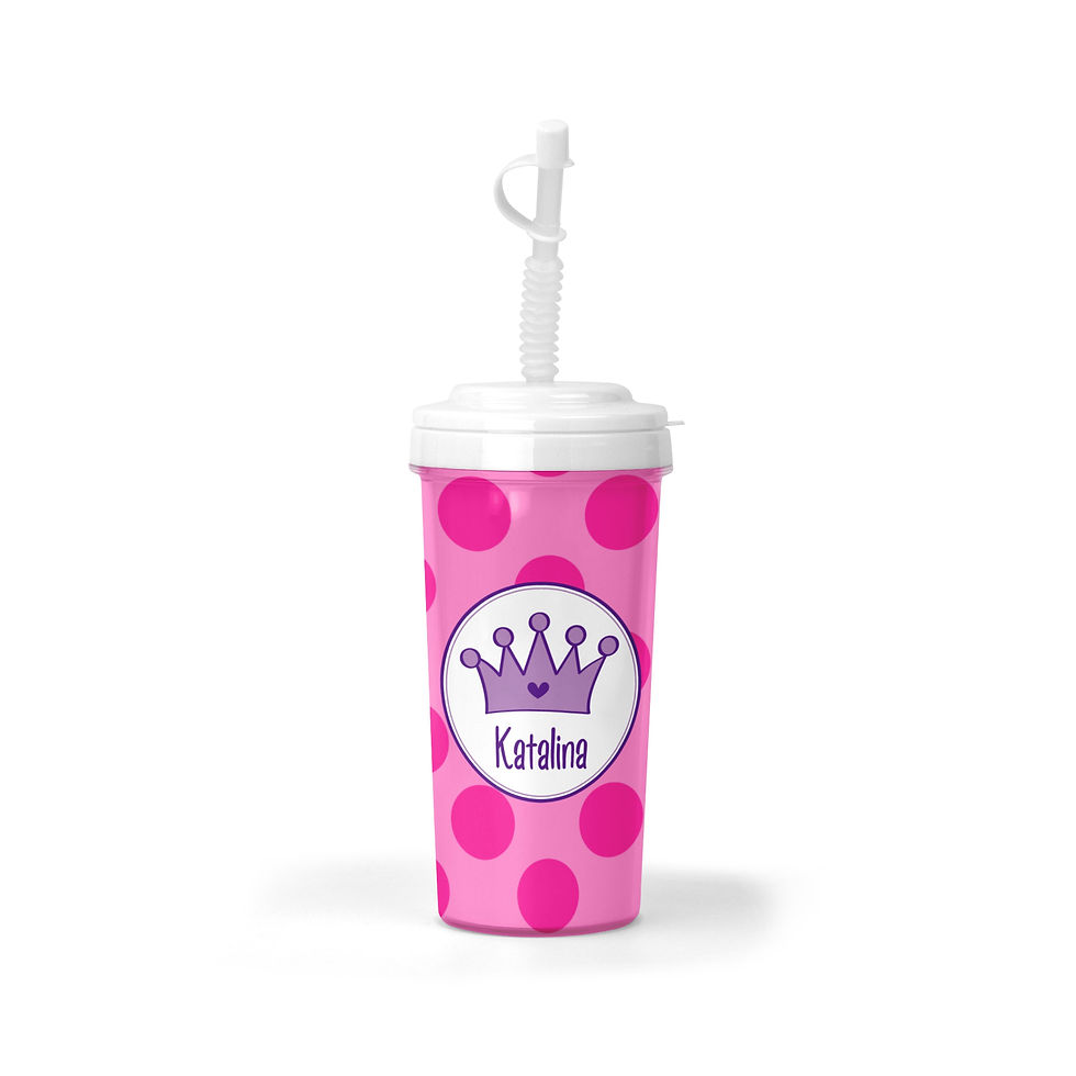 20 oz. Pink Dotted Crown Bendy Straw Cup- Tumbler for Kids, Gifts for Kids, Kids