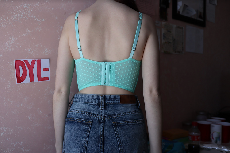 Thumbnail: Dylan's Bras: Teal Polka V-Cut