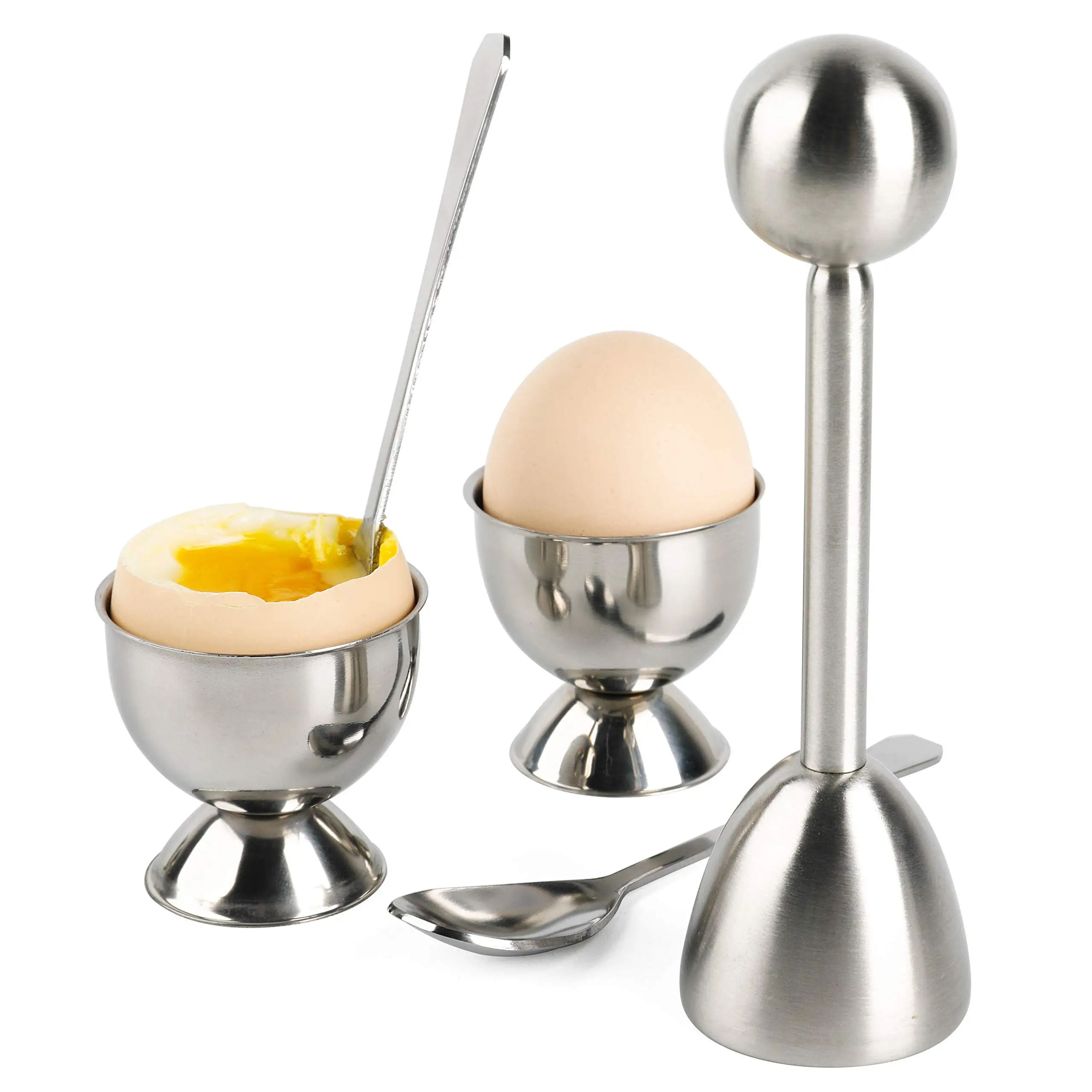 Creative Egg Opener Egg Shell Opener With Egg Tray Set and Spoons Stainless Stee