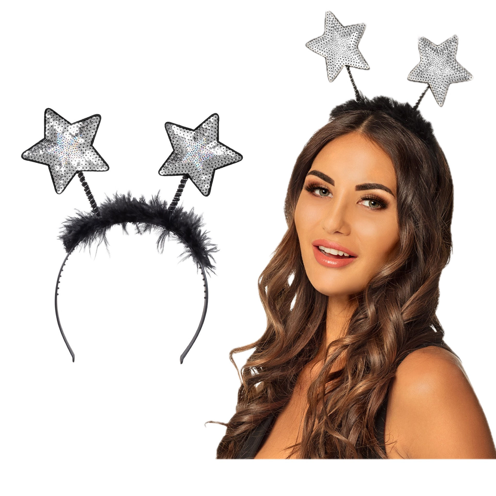 Star Hairband Tiara Silver Stars Black Hairband 1pc / 1pkt