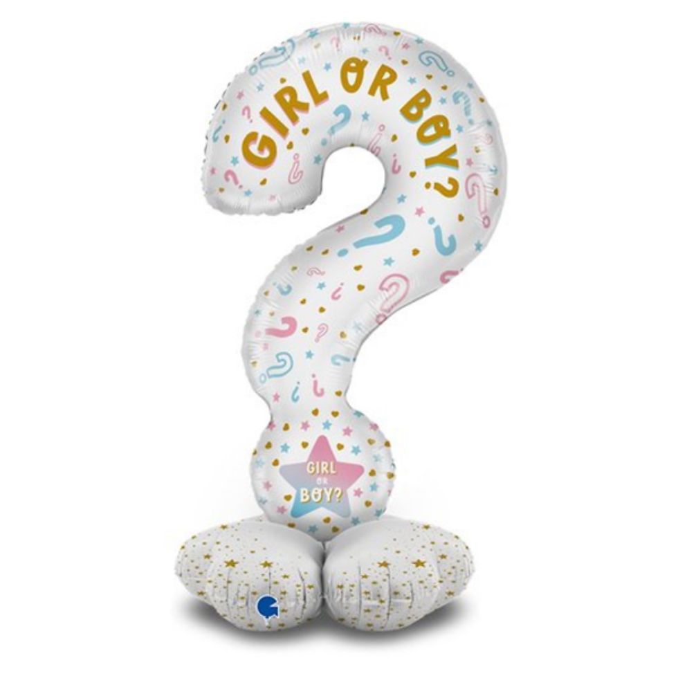 Gender Reveal Question Mark Girl or Boy? Standup Airfill Balloon 47"