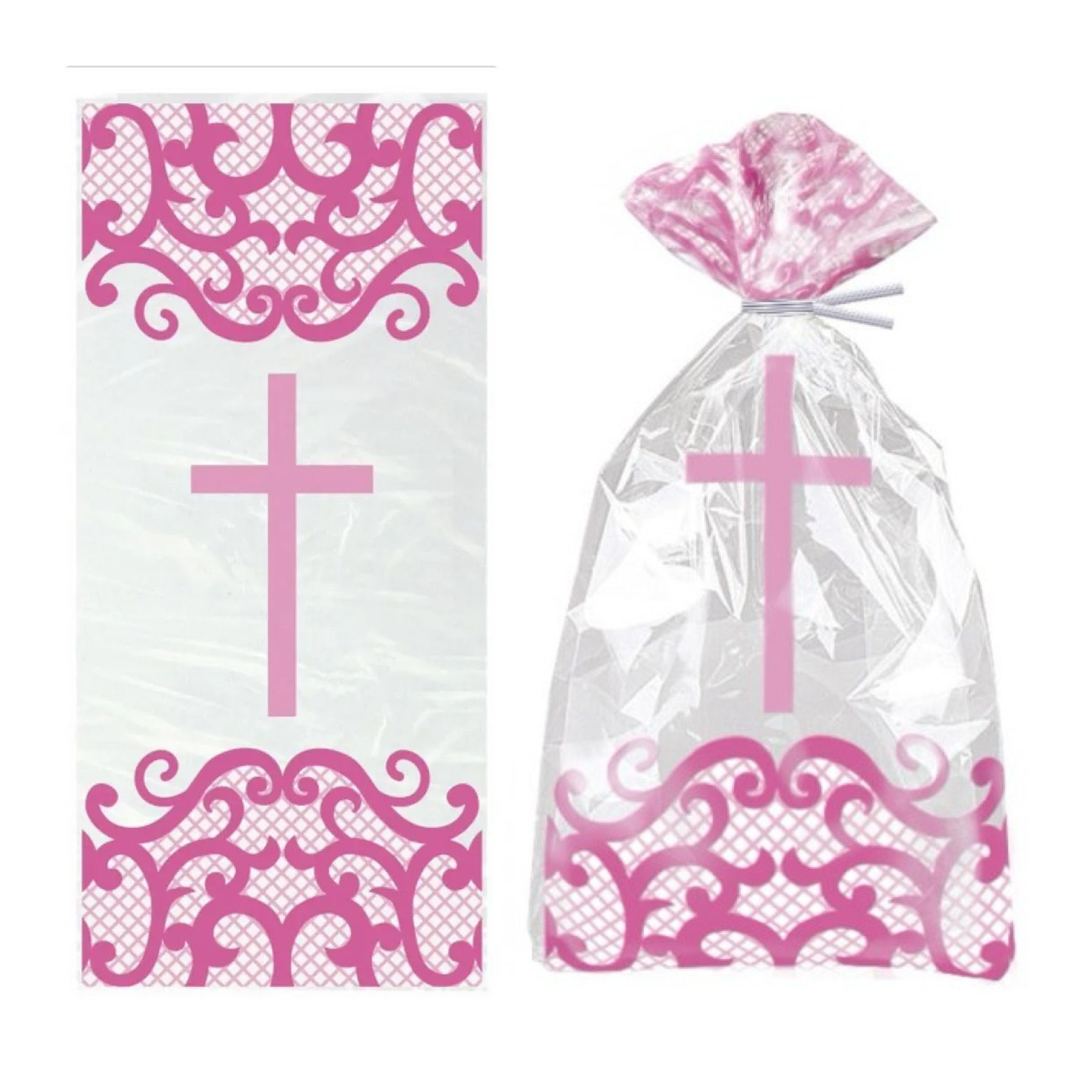 Pink Fancy Cross Cello Bags 20pcs / 1pkt 12 x 28cm | 5” x 11”