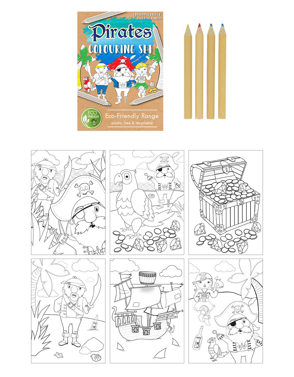 Sustainable Pirate Coloring Set A6 14x10 cm