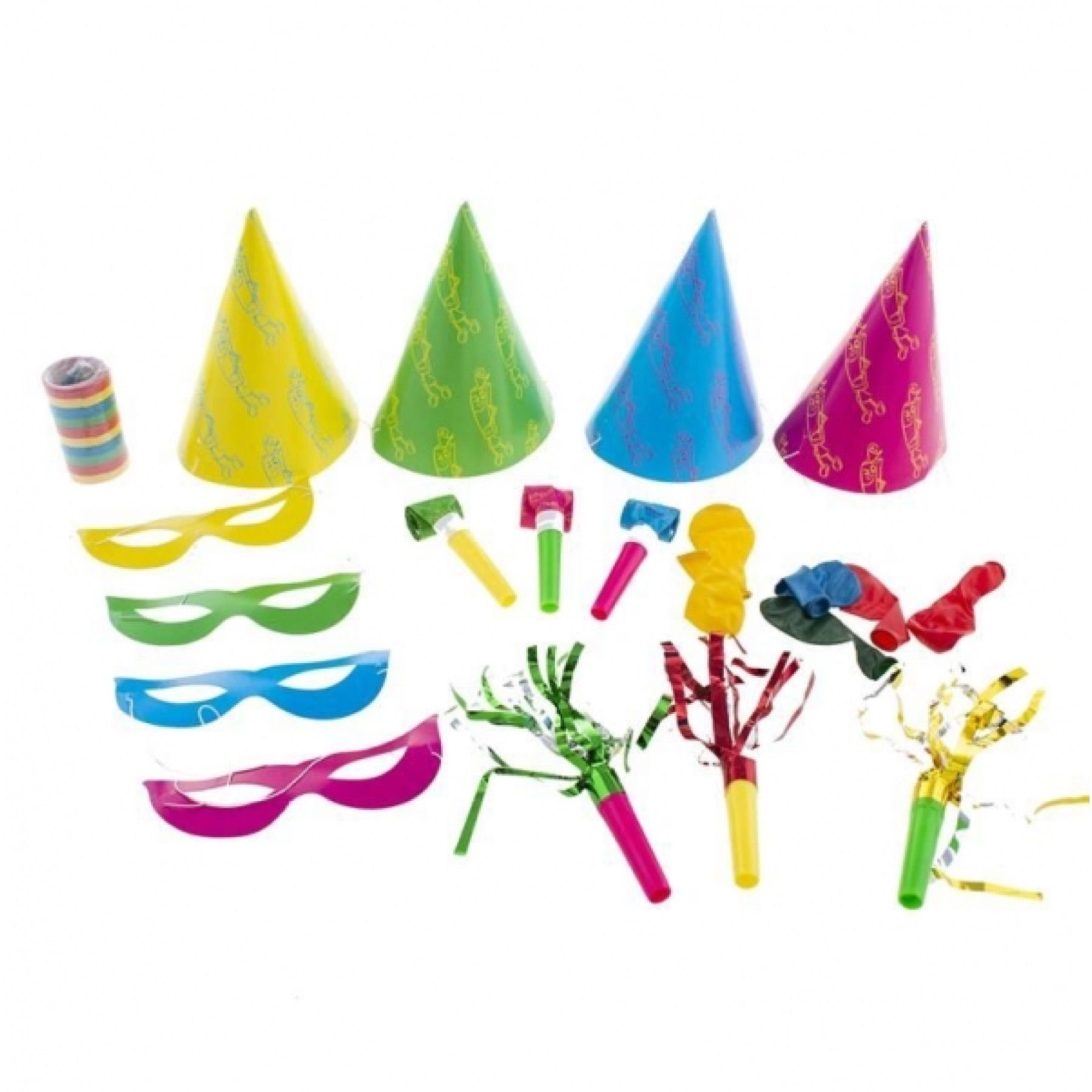 Party Set 21pcs  4 Hats 4 Blowouts 1 pkt Streamers 4 Trumpets 4 Balloon 4 masks