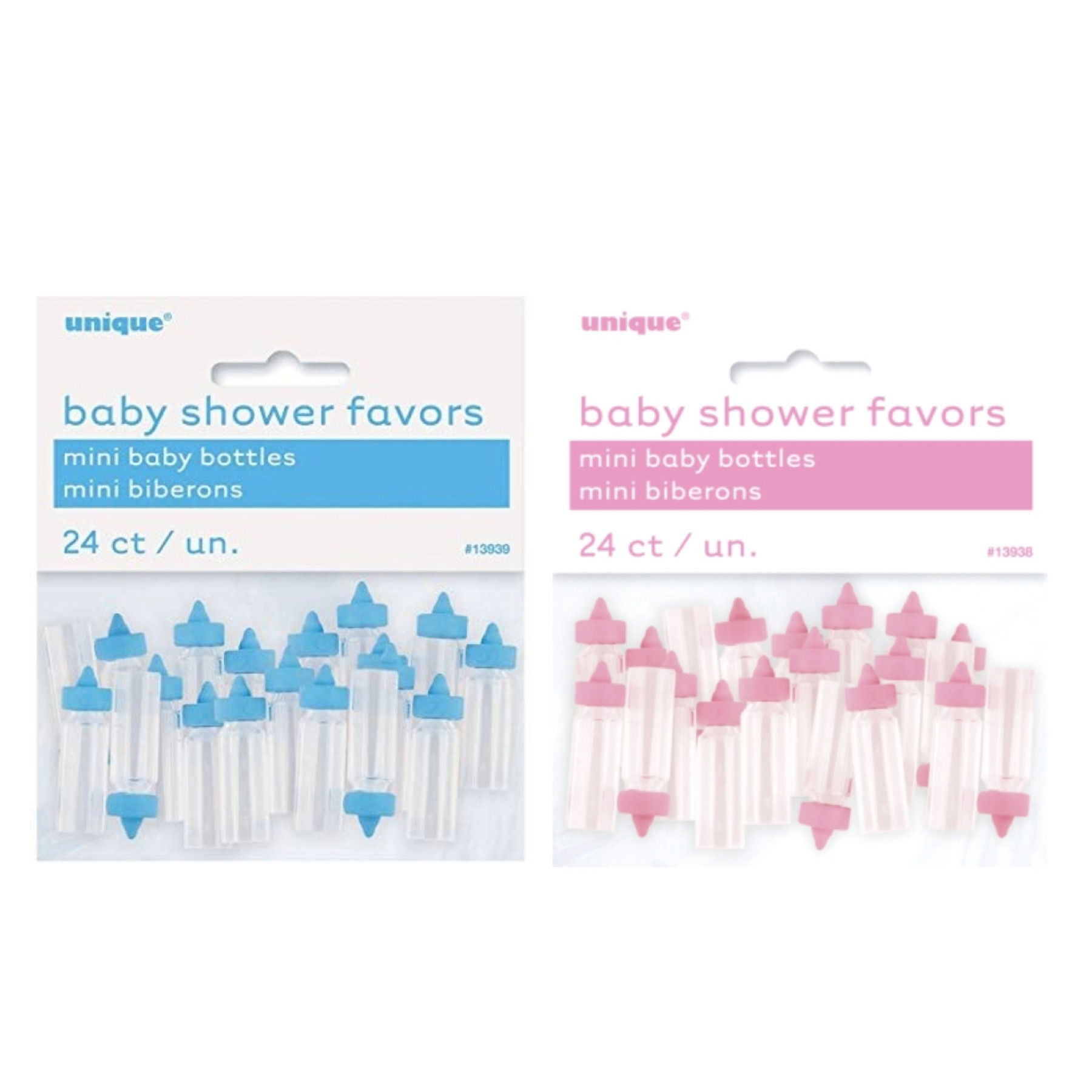 Baby Shower Favours, Mini Plastic baby Bottles, blue, pink or pastel, 24pcs/ 1pk