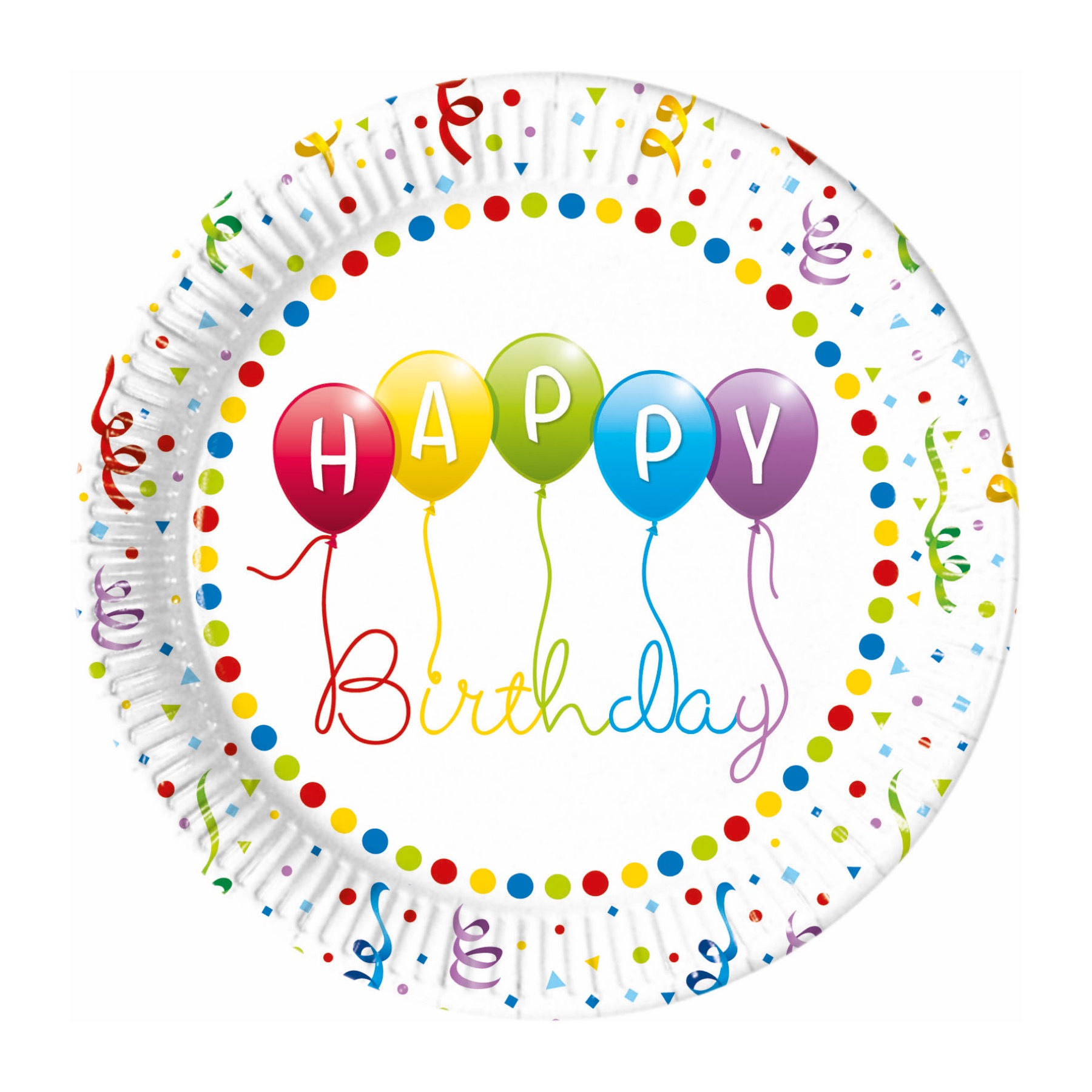 Streamer Balloon Themed Paper Plates Happy Birthday Multicoloured 23cm 8pcs