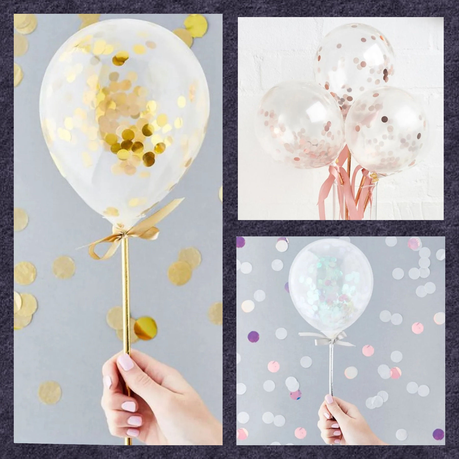 Mini Confetti Balloon Wands 5'' Latex (1pkt/ 5pcs) 3 colour choices