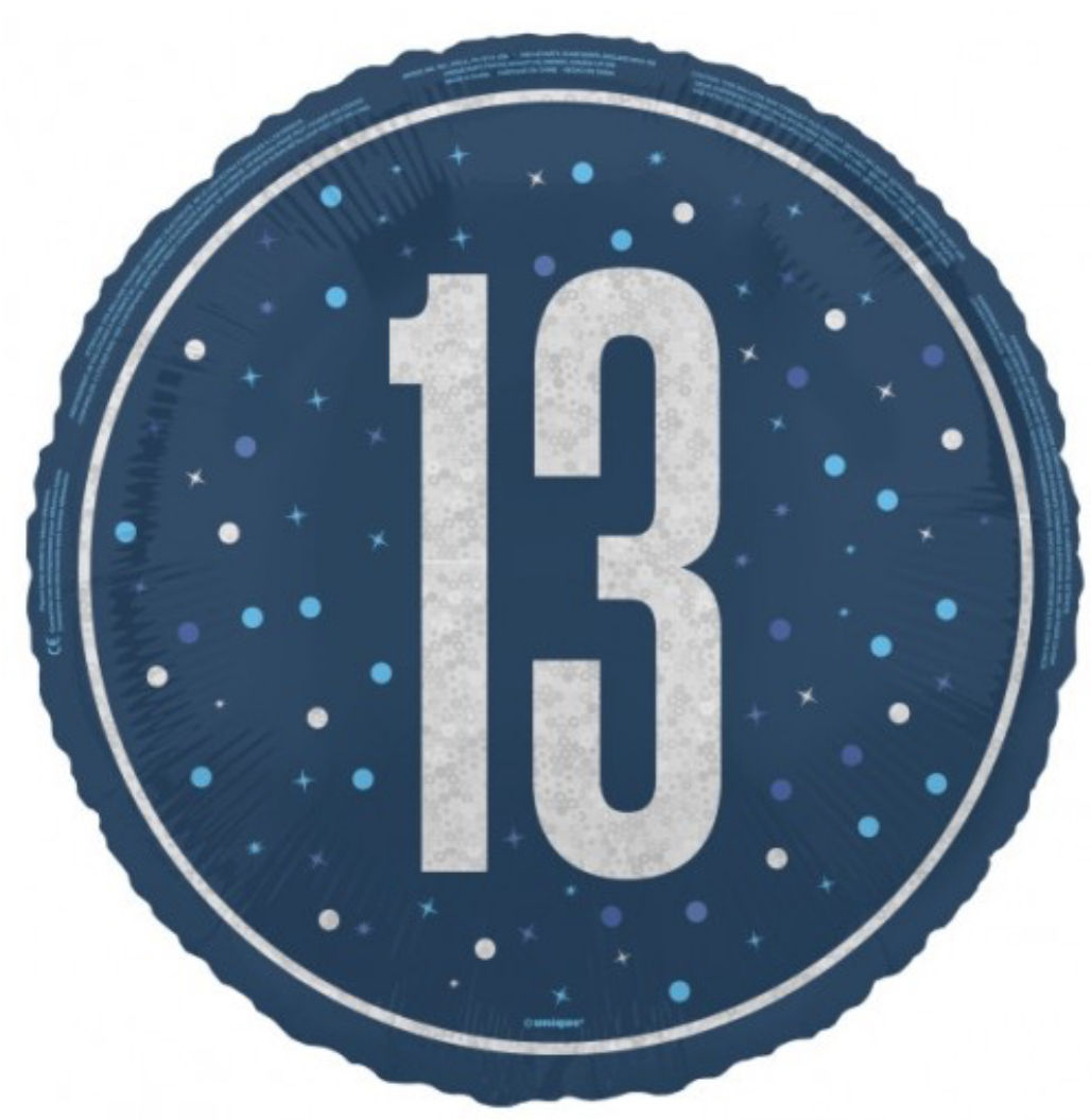 Blue Silver Glitz 18" Foil Age 13 Prism Foil Balloon