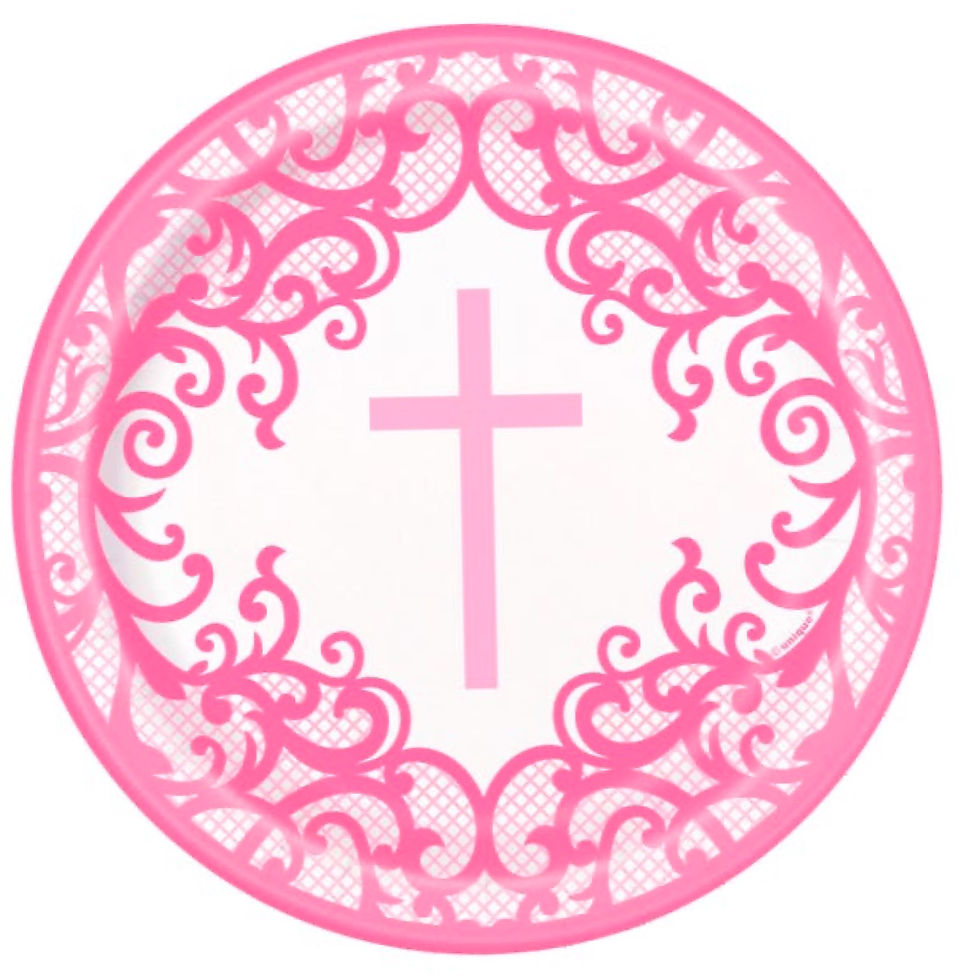 Fancy Pink Cross Paper Plates 9" / 22.8cm 8pcs / 1pkt