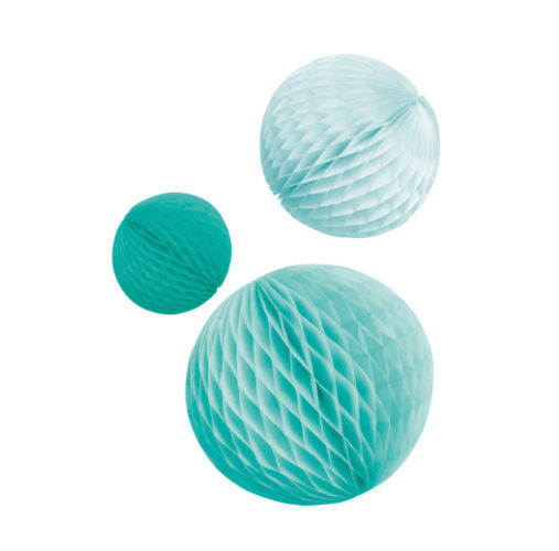 Honeycomb Decorations Aqua Glamor Paper 3pcs 14 cm/ 18 cm / 22 cm