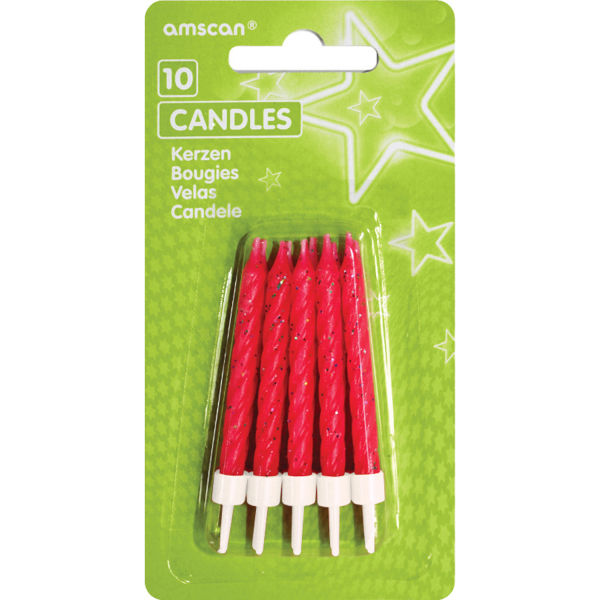 Thumbnail: Birthday Candles Glitter Hot Pink 10 pcs / 10 holders