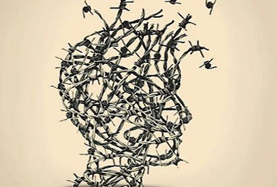 Imagine of brain outline with barbed wire within