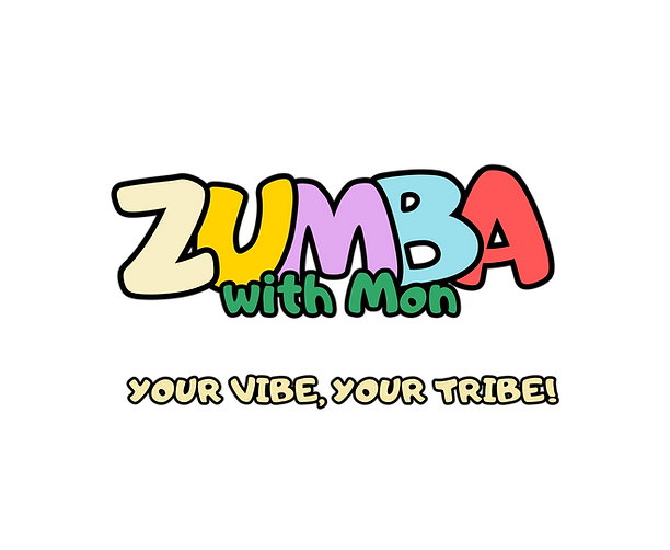 Zumba with Mon, bright logo text