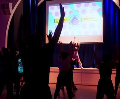 Fitness Event, Stage , projector , Dark Auditorium, Stage Lights