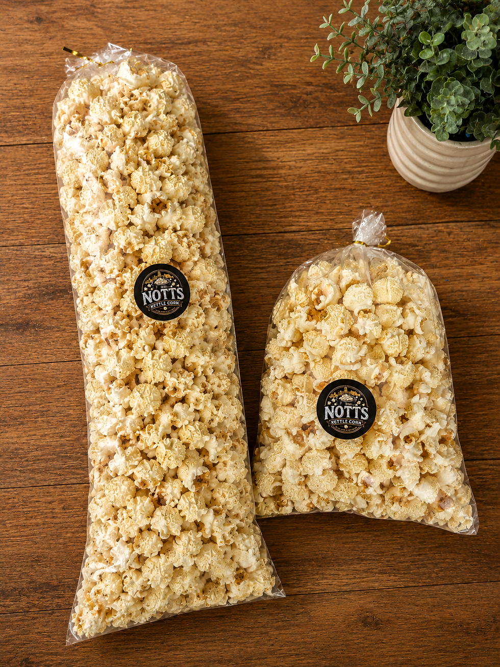Two bags of notts kettle corn salted