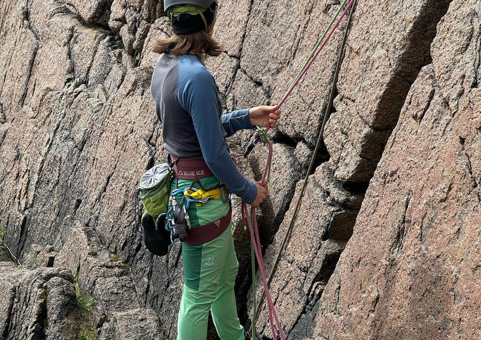 Close-up of nuts and cams used in a trad climbing course in Lofoten