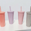 Thumbnail: pink coral grey purple 24oz Double wall plastic tumbler with lid and straw / Craft blank