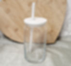 16oz Glass cup with white plastic lid and straw - craft blank