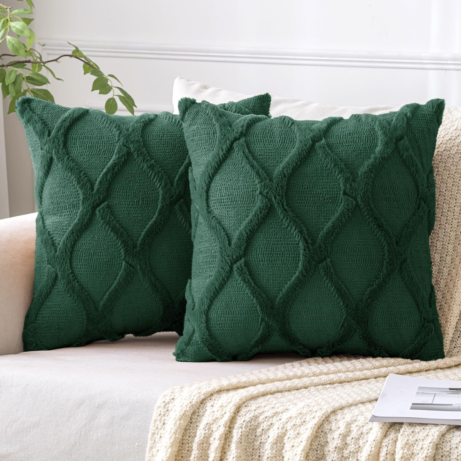 MIULEE Dark Green Decorative Throw Pillow Covers 18x18 Inch Set of 2 Soft Winter