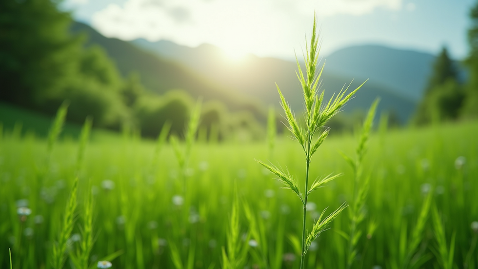 Wide angle view of a vibrant green landscape promoting eco-friendliness
