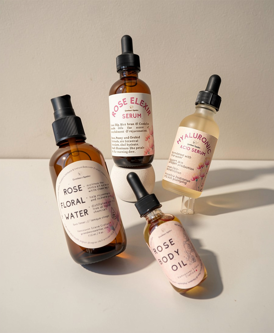 Rose Face Care Kit botanical bottles set