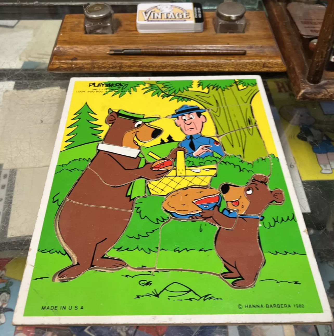 Playskool Wood Tray Puzzle #340-7 Look Boo Boo A Picnic Basket 16 Pieces 1980