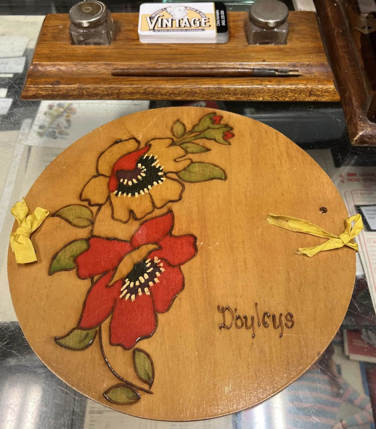 Vintage Australia Timber Pokerwork Poker Work Doyley Press Holder