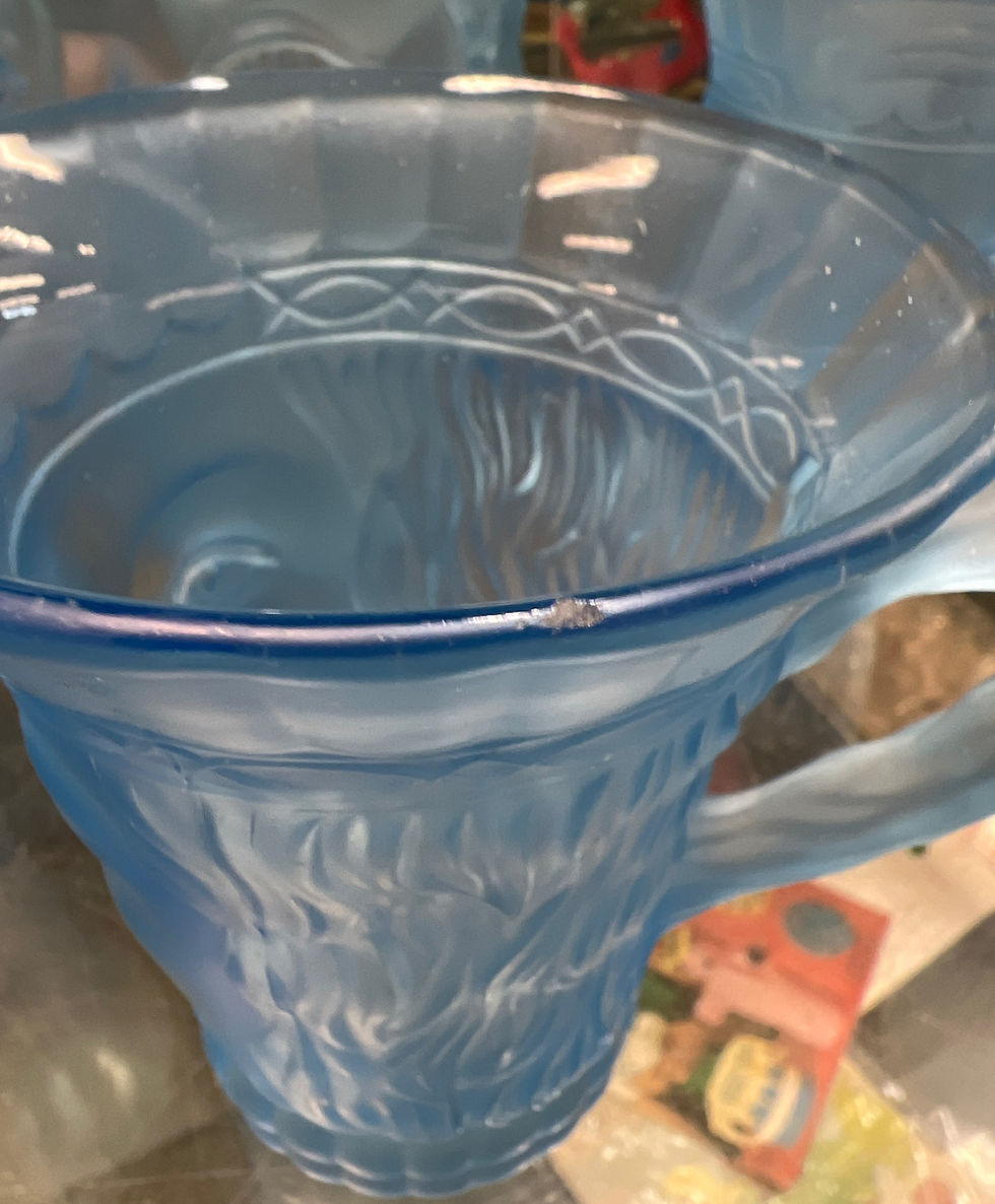 Thumbnail: Art Deco Blue Glass Large Jug and Six Face Glasses