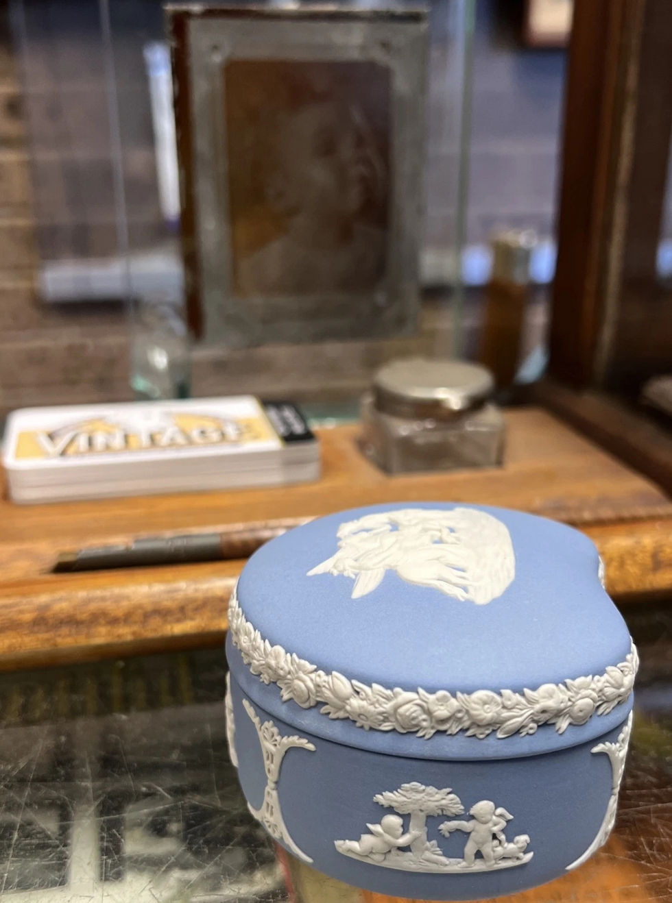 Thumbnail: Wedgwood Jasperware Lidded Trinket Pot