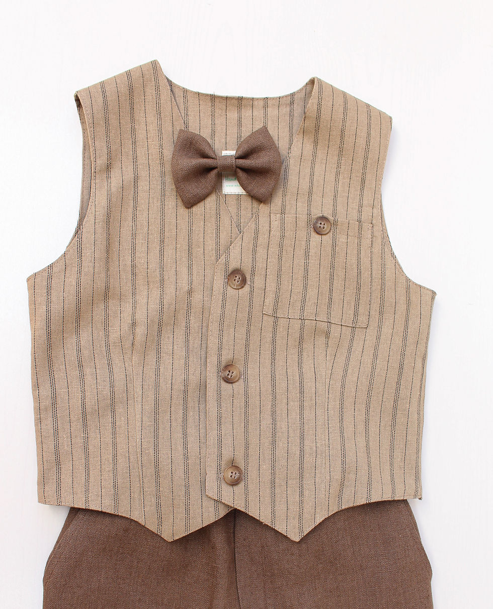 Miniatiūra: Wide pinstripes linen waistcoat for ringbearer, beach party, baptism