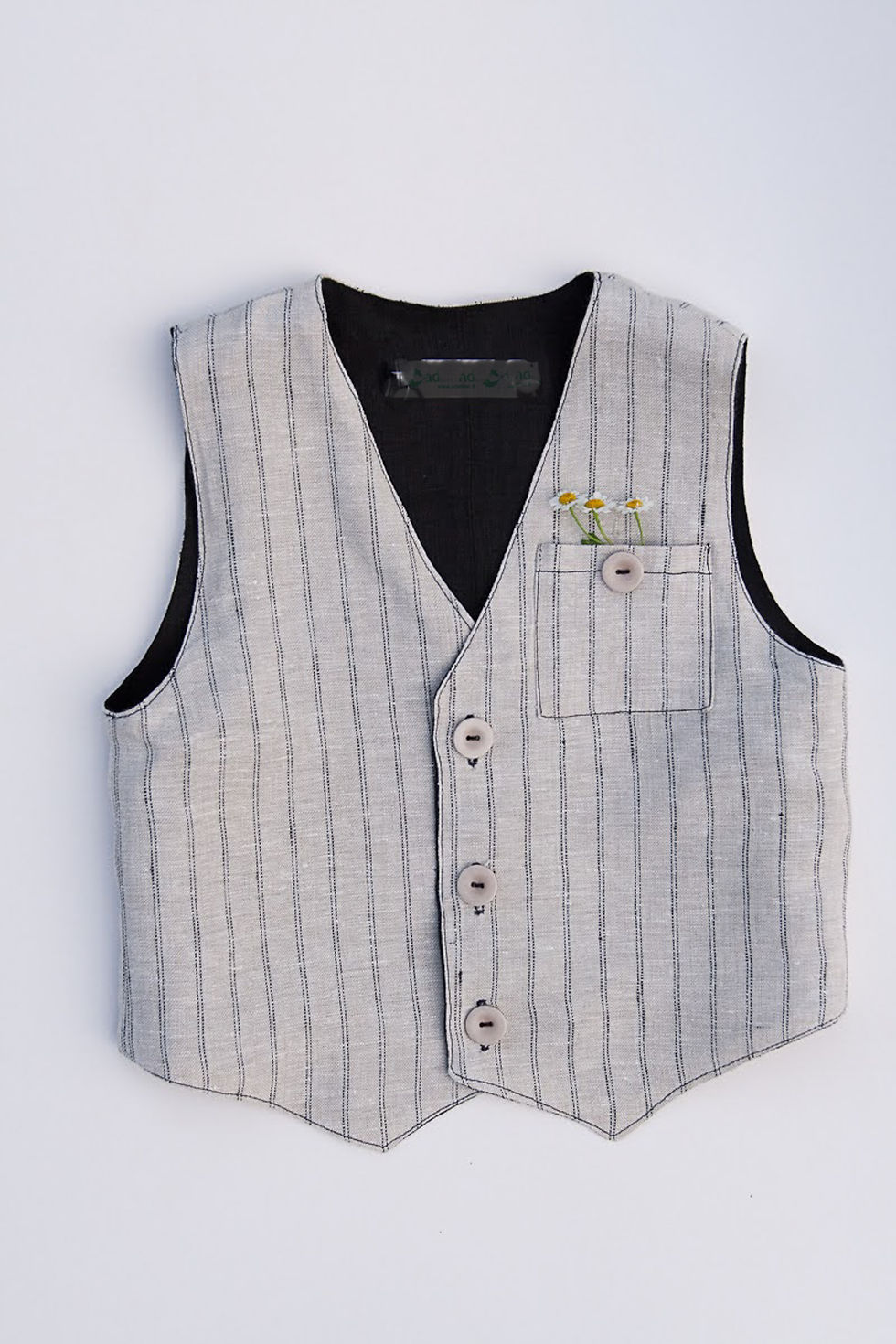 Miniatiūra: Pinstriped linen children's vest for ringbearer, beach party, baptism