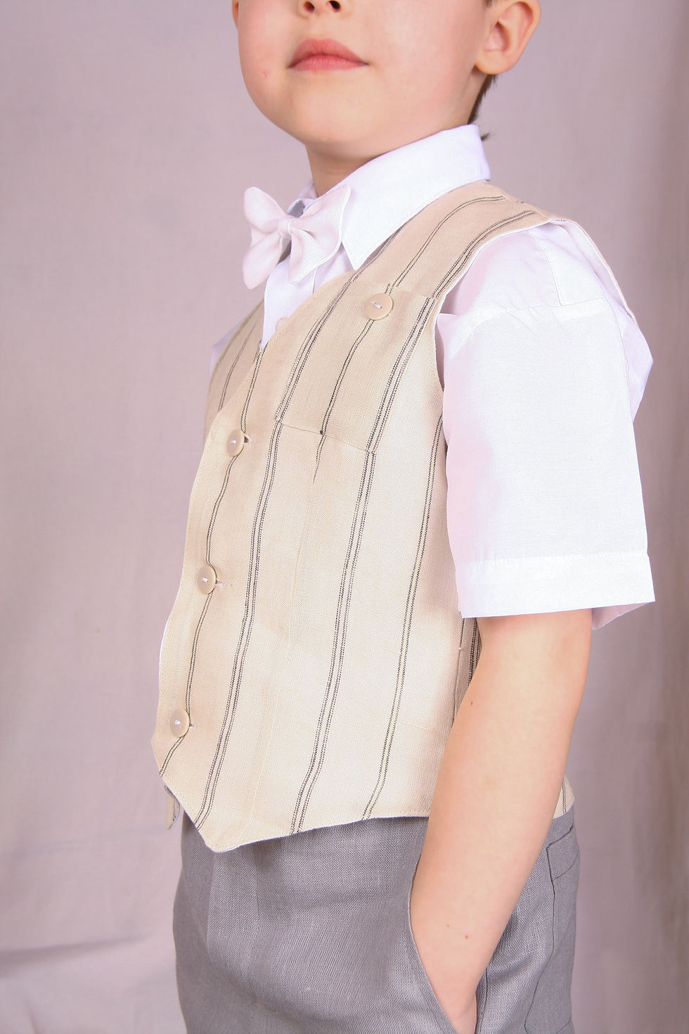 Miniatiūra: Wide pinstripes linen waistcoat for ringbearer, beach party, baptism
