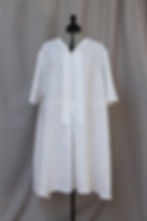 Birthing Ritual Shirt. Deeper Slit Opening White Linen Dress with Pleats, short sleeves and long front ties. Ready for embroi