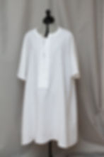 Pure white linen birthing ritual shirt, knee length, elbow length funnel sleeves
