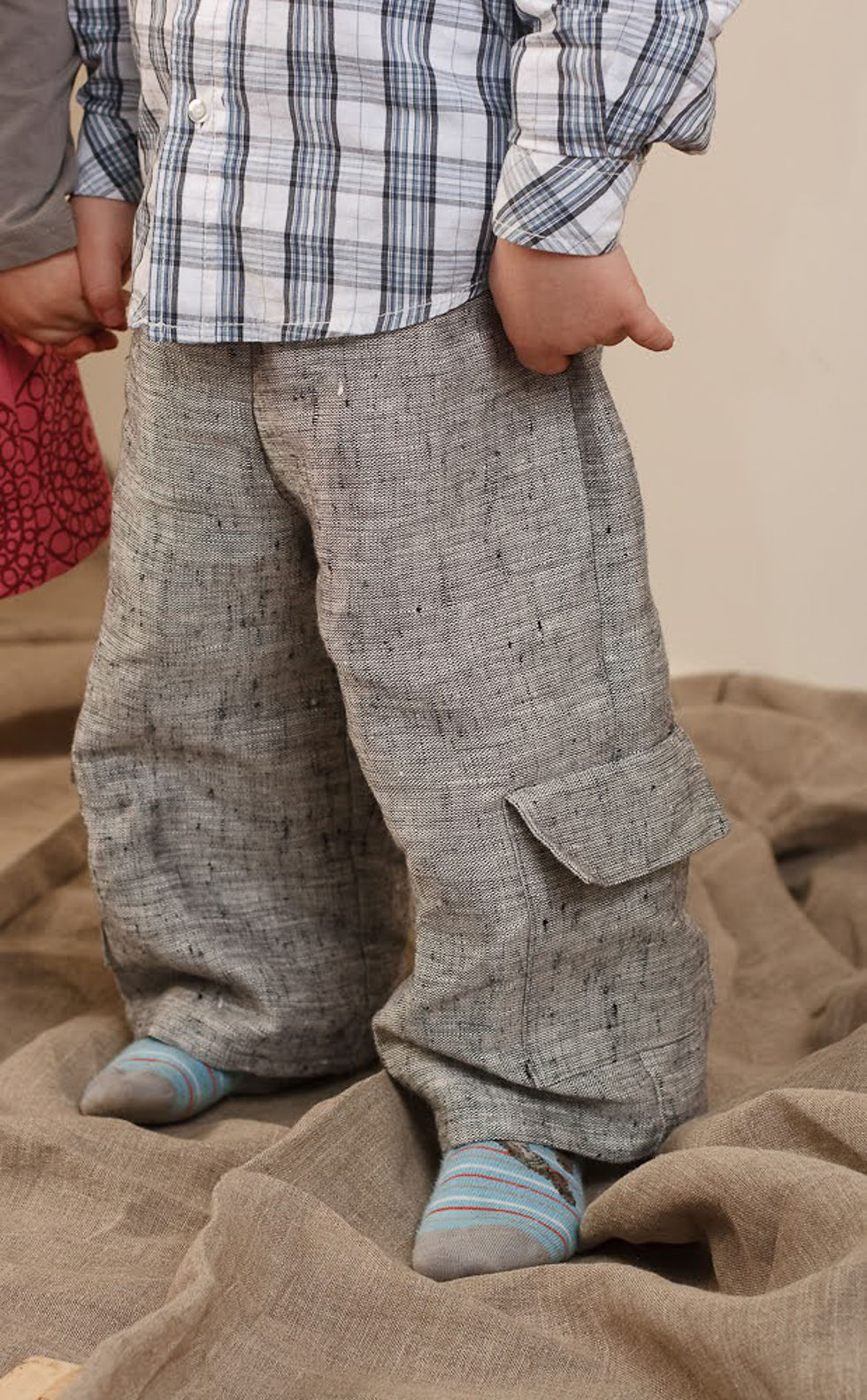 Miniatiūra: Linen kids' pants with two big pockets. Many colours and sizes