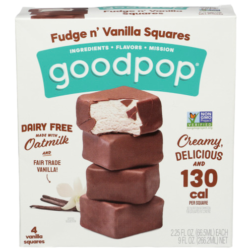 Goodpop Fudge n' Vanilla Squares, DairyFree Oat Milk Frozen Dessert Bars Pints Ice Cream